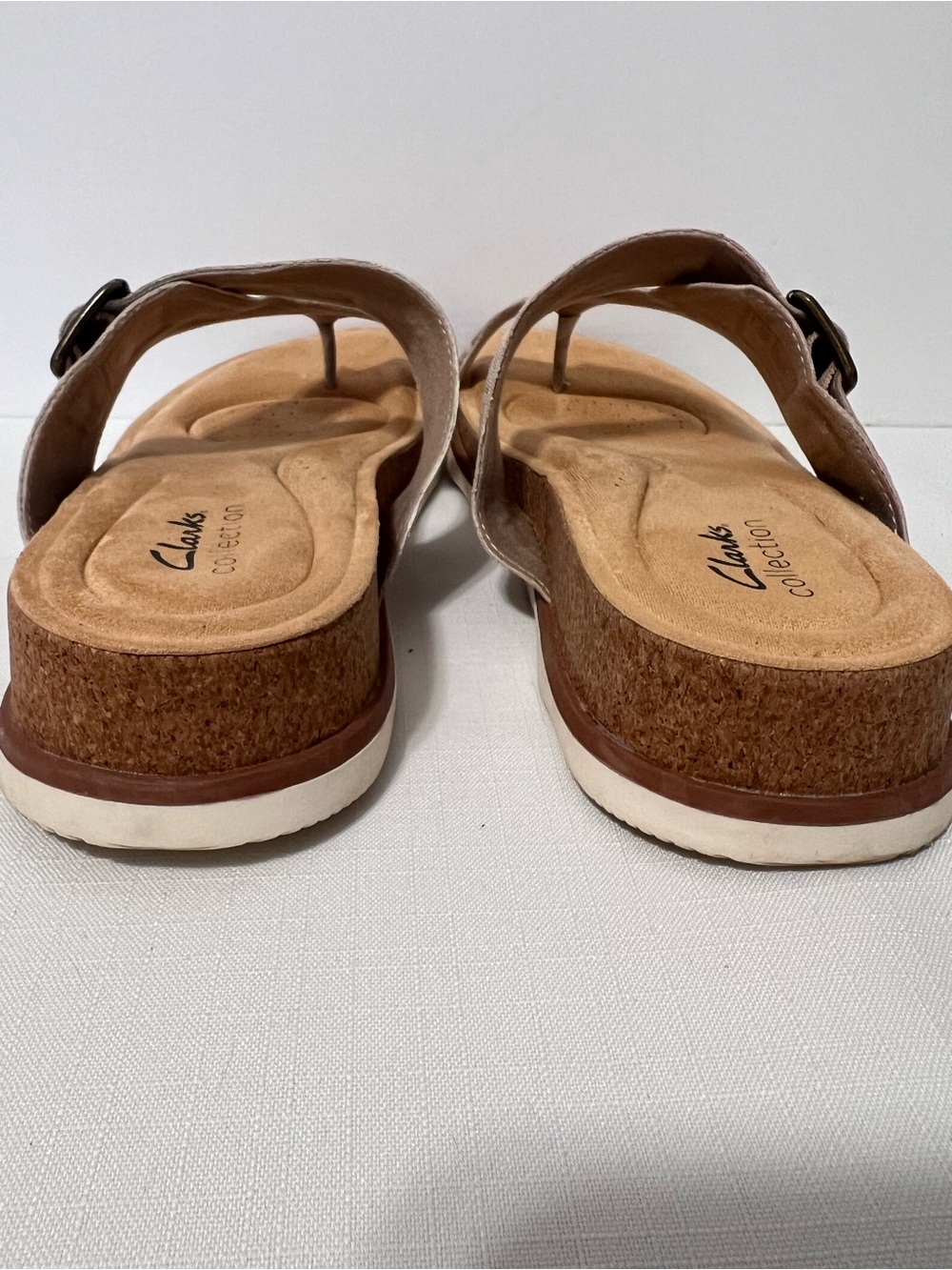 Clarks Beige Floral Cross-Strap Cork Bottom Resortwear Casual Comfort Sandals 9 - Picture 8 of 13